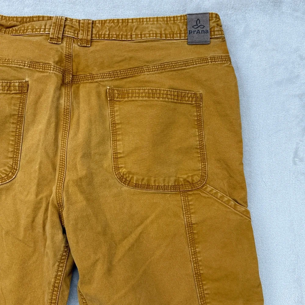 prAna Bronson Pant Mens 36x32 Brown Stretch Canvas Carpenter Organic Cotton